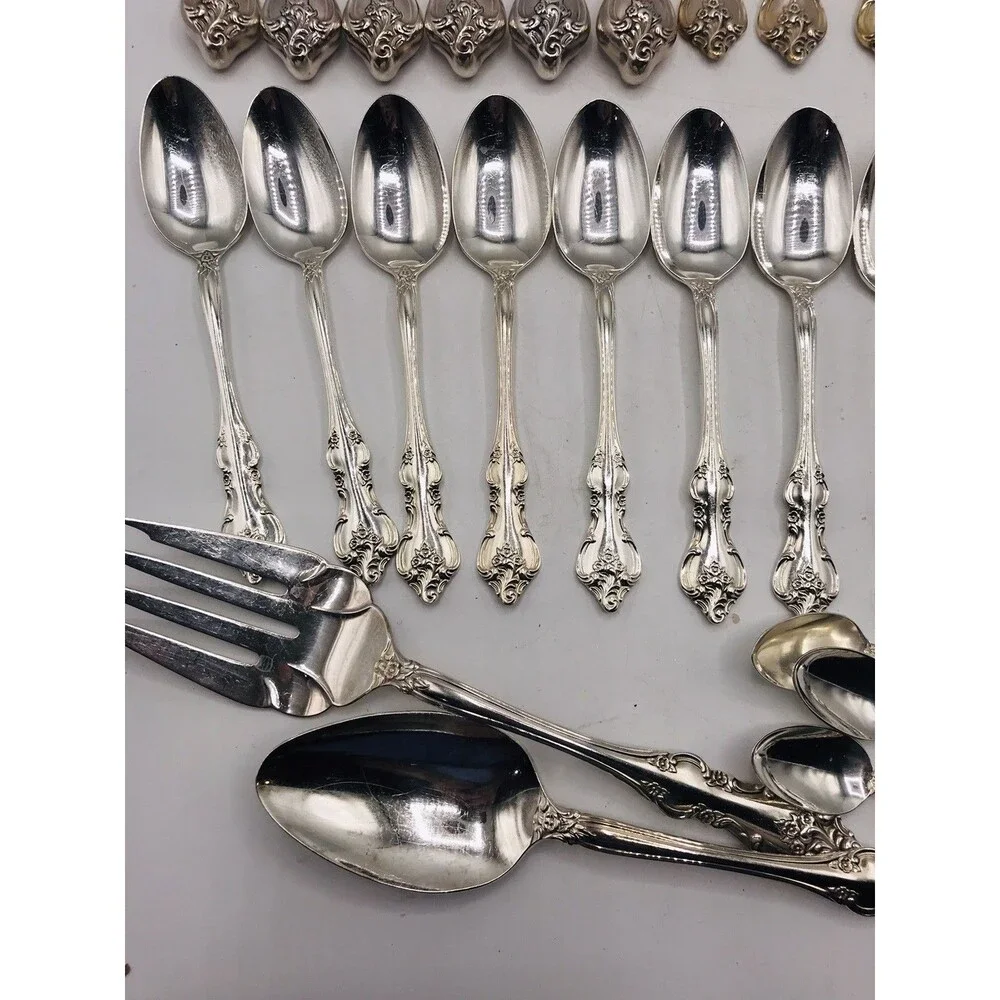International Deep Silver Inlaid ORLEANS Flatware Set 53pc Vintage Silverplate
